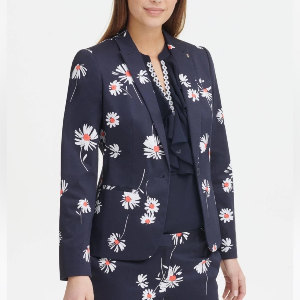 🔥🌸 Tommy Hilfiger Womens Navy Floral Blazer Jacket Size: 6🔥🌸
